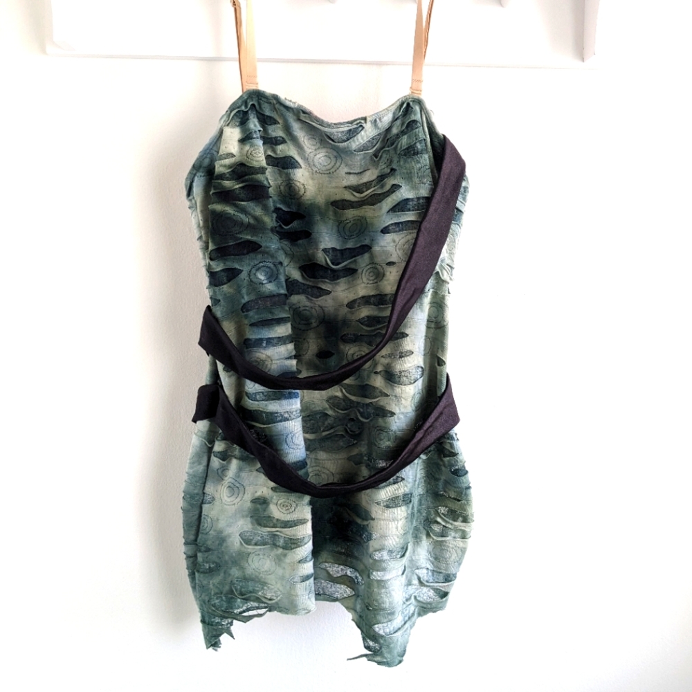 Revolution Dancewear - Ripped Teal & Black Costume Top, Arm Cuff, Hair Accessory